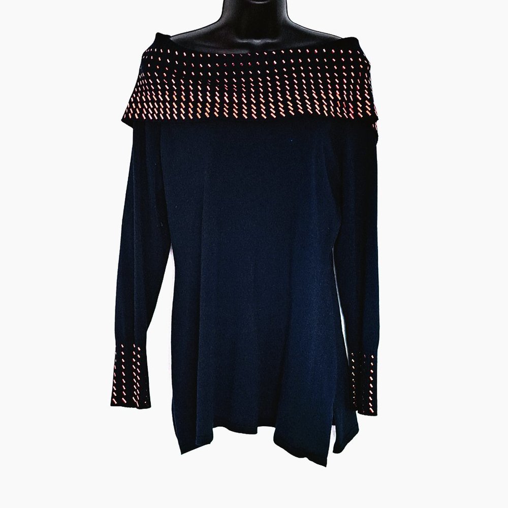 Questions Women's Off Shoulder Navy Blue Sweater Shirt Size XL